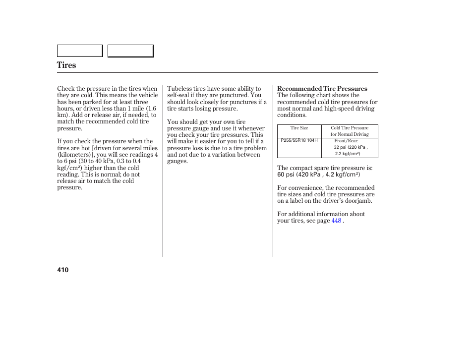 Tires | Acura 2007 MDX - Owner's Manual User Manual | Page 414 / 479