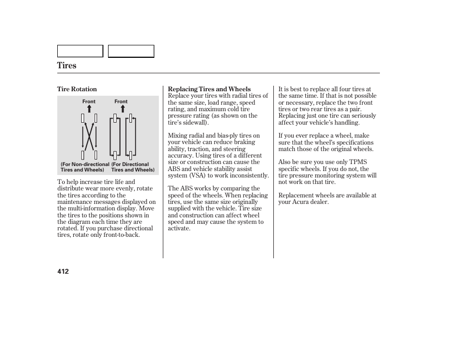 Tires | Acura 2007 MDX - Owner's Manual User Manual | Page 416 / 479