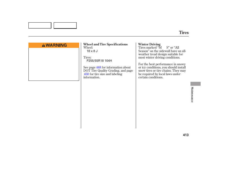 Tires | Acura 2007 MDX - Owner's Manual User Manual | Page 417 / 479