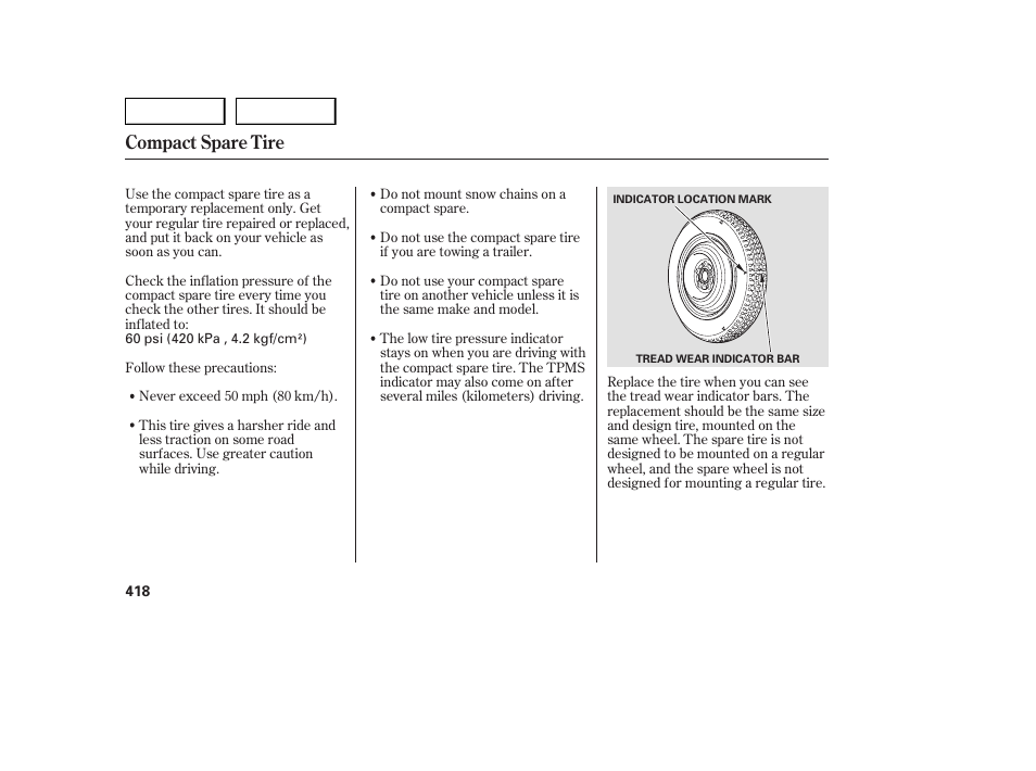 Compact spare tire | Acura 2007 MDX - Owner's Manual User Manual | Page 422 / 479