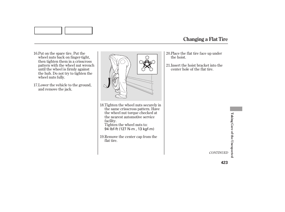 Changing a flat tire | Acura 2007 MDX - Owner's Manual User Manual | Page 427 / 479