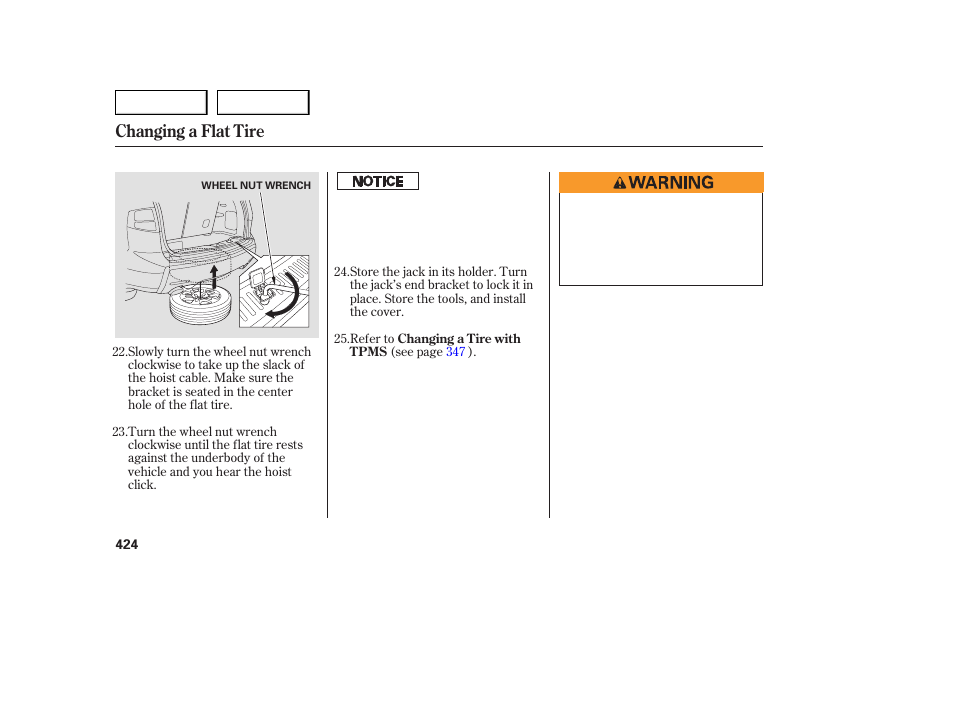 Changing a flat tire | Acura 2007 MDX - Owner's Manual User Manual | Page 428 / 479