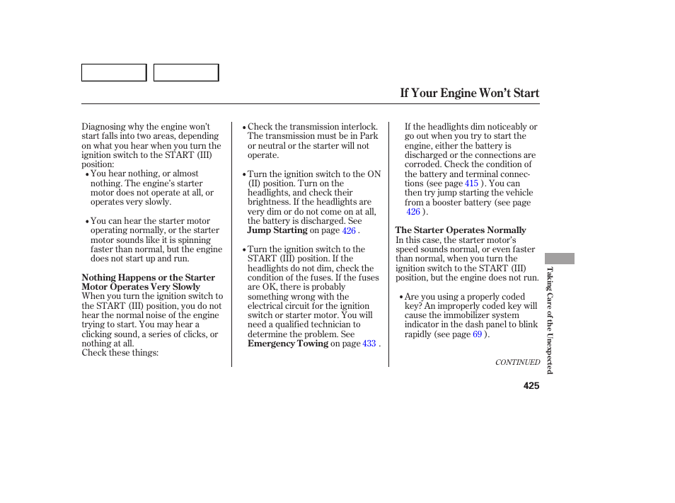 If your engine won’t start | Acura 2007 MDX - Owner's Manual User Manual | Page 429 / 479