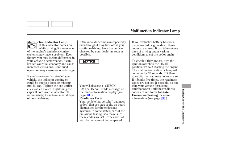 Malfunction indicator lamp | Acura 2007 MDX - Owner's Manual User Manual | Page 435 / 479