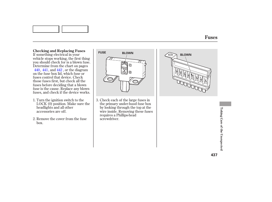 Fuses | Acura 2007 MDX - Owner's Manual User Manual | Page 441 / 479