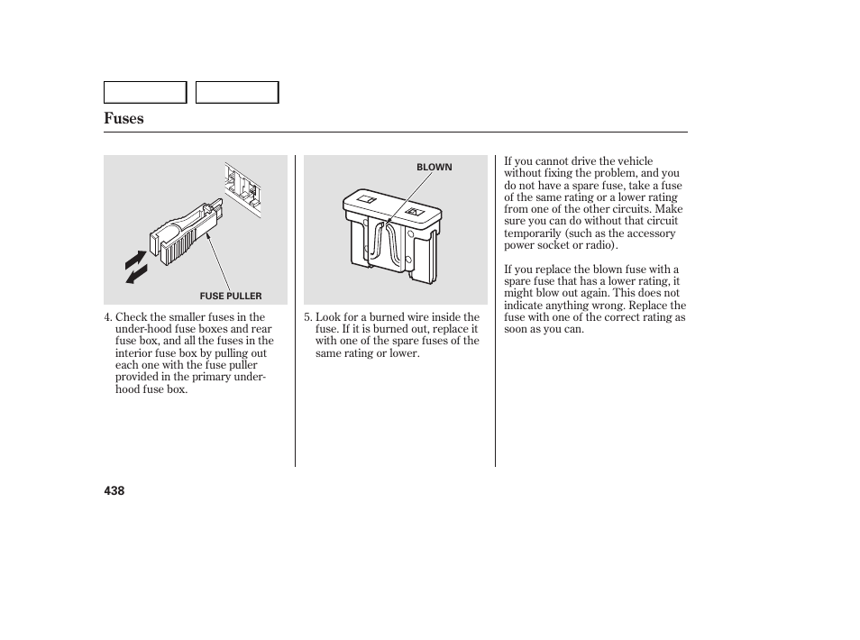 Fuses | Acura 2007 MDX - Owner's Manual User Manual | Page 442 / 479