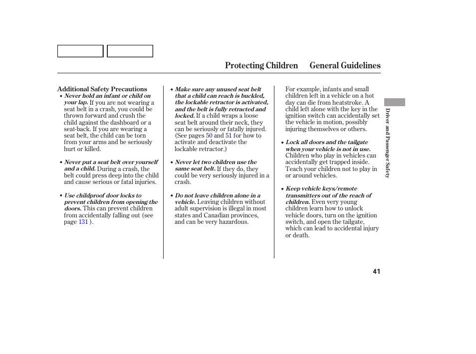 Protecting children general guidelines | Acura 2007 MDX - Owner's Manual User Manual | Page 45 / 479