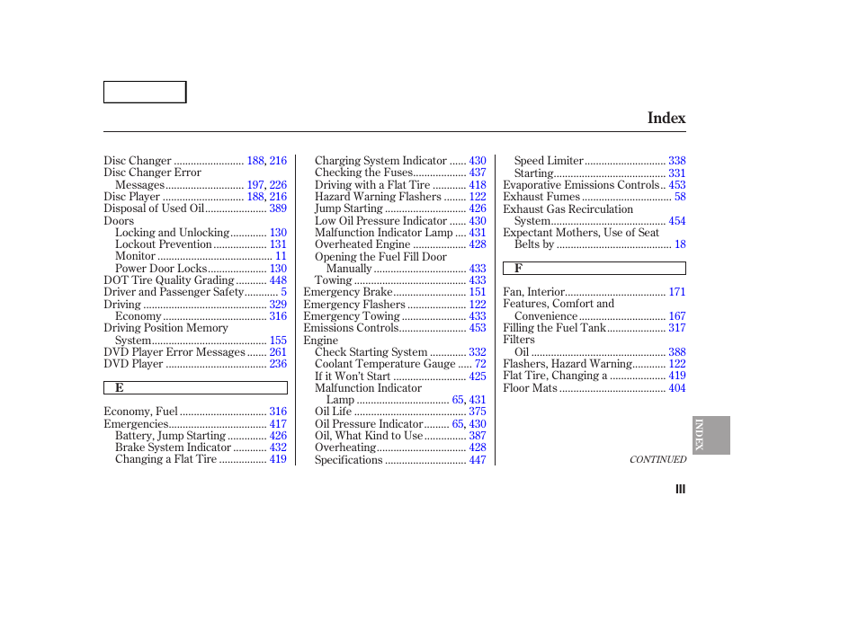 Index | Acura 2007 MDX - Owner's Manual User Manual | Page 471 / 479