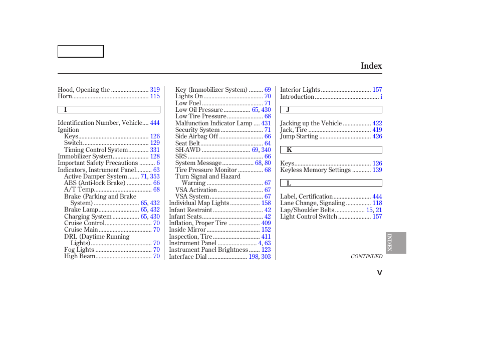 Index | Acura 2007 MDX - Owner's Manual User Manual | Page 473 / 479