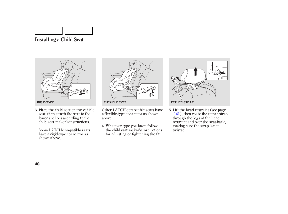 Installing a child seat | Acura 2007 MDX - Owner's Manual User Manual | Page 52 / 479