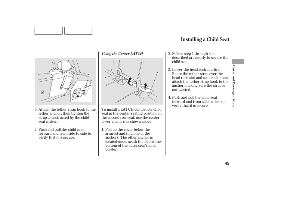 Installing a child seat | Acura 2007 MDX - Owner's Manual User Manual | Page 53 / 479