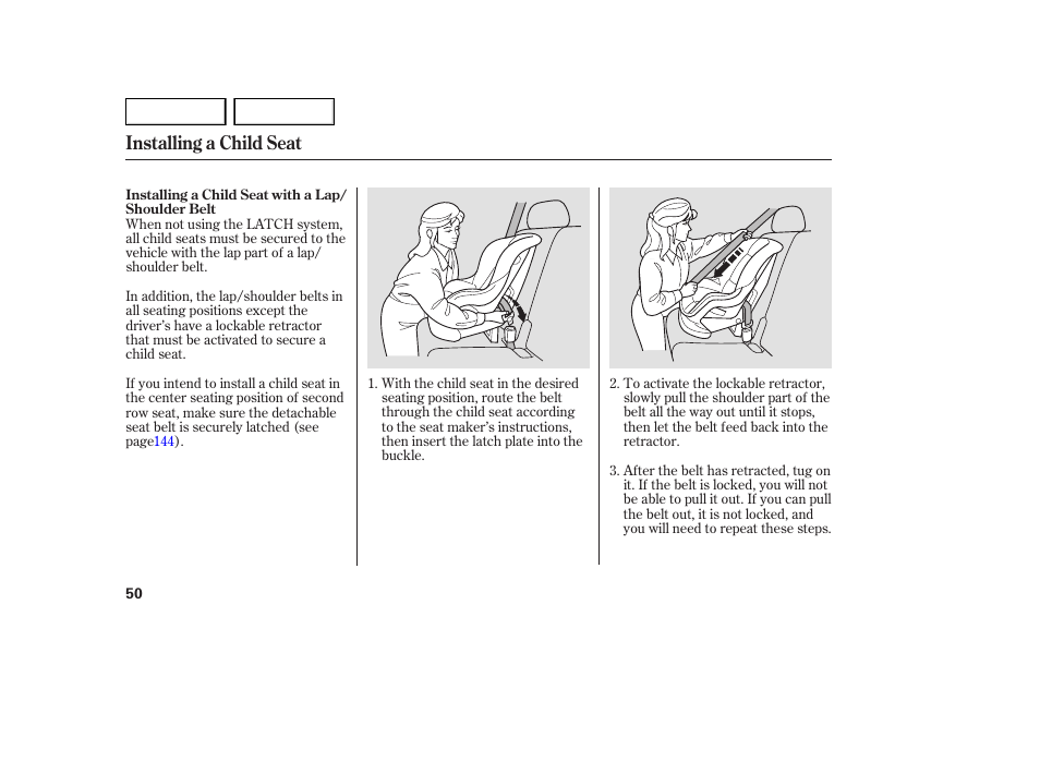 Installing a child seat | Acura 2007 MDX - Owner's Manual User Manual | Page 54 / 479