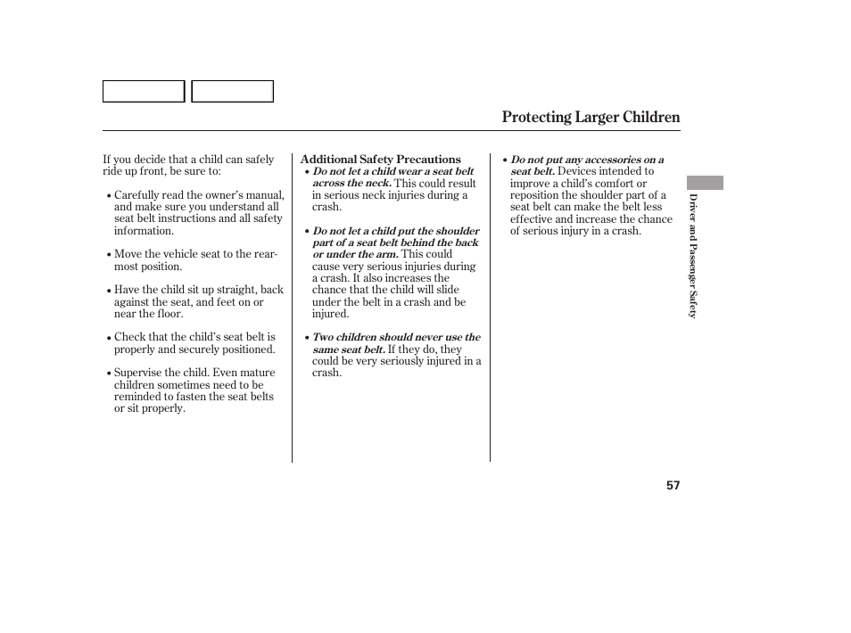 Protecting larger children | Acura 2007 MDX - Owner's Manual User Manual | Page 61 / 479