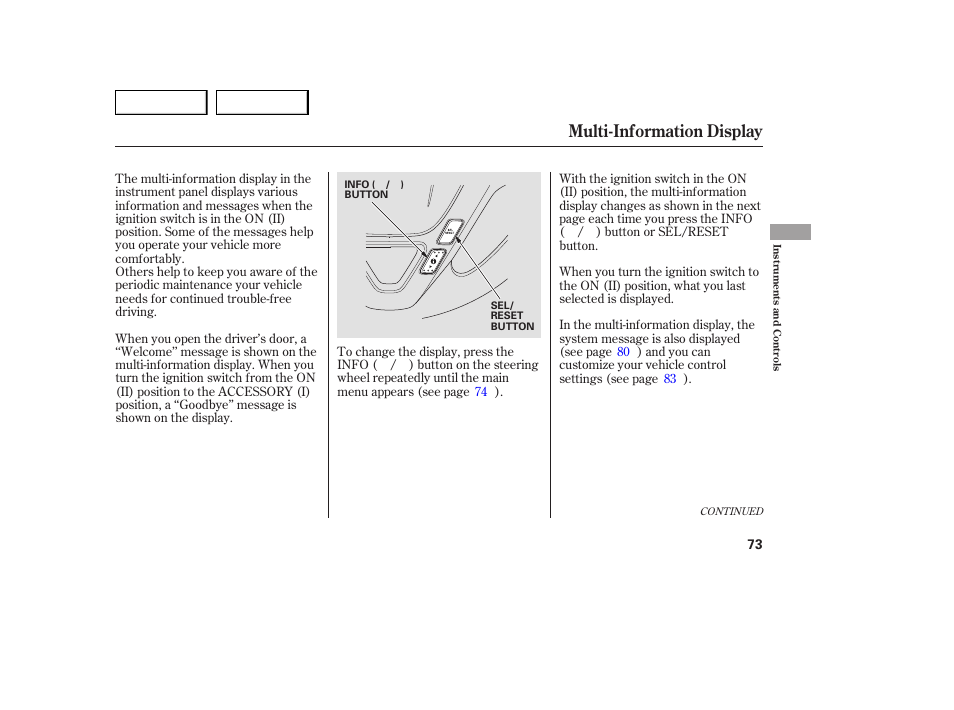 Multi-information display | Acura 2007 MDX - Owner's Manual User Manual | Page 77 / 479