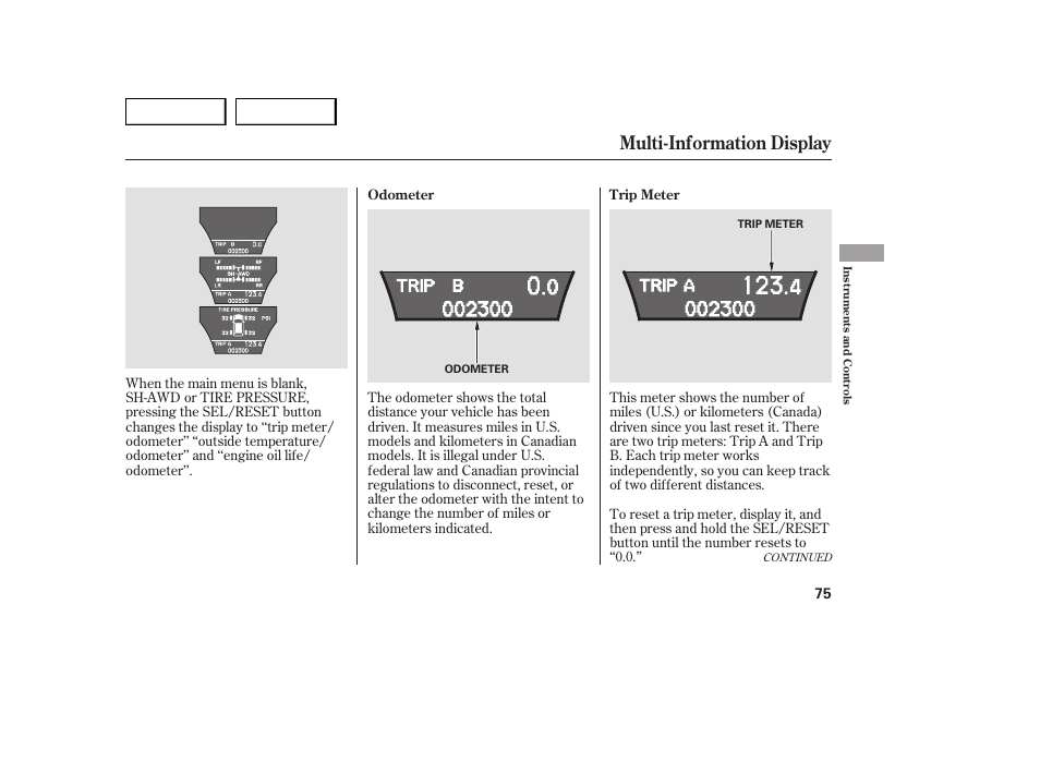 Multi-information display | Acura 2007 MDX - Owner's Manual User Manual | Page 79 / 479