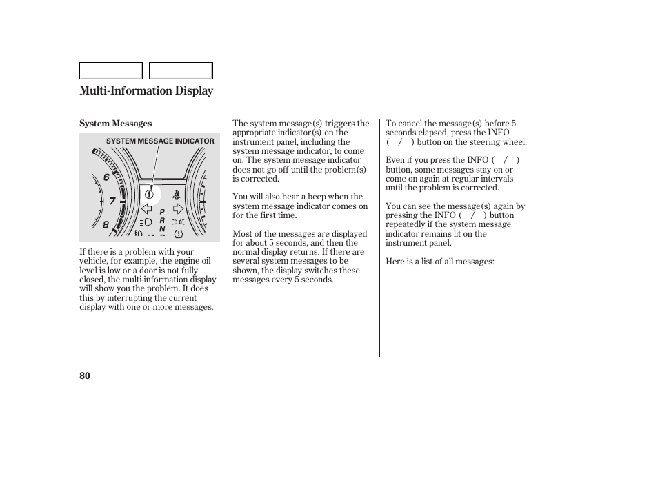 Multi-information display | Acura 2007 MDX - Owner's Manual User Manual | Page 84 / 479