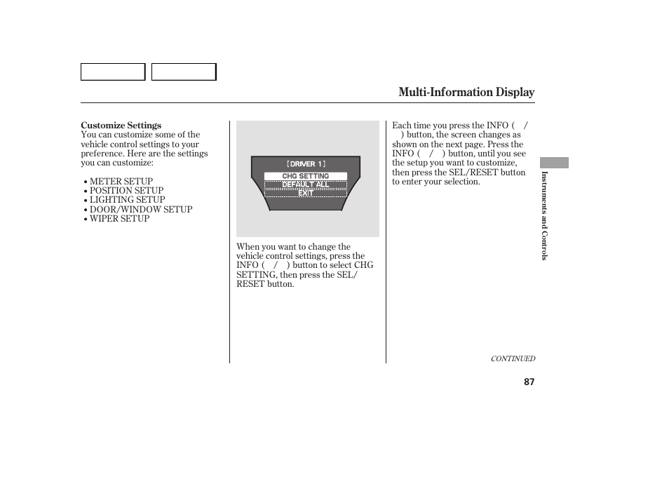 Multi-information display | Acura 2007 MDX - Owner's Manual User Manual | Page 91 / 479