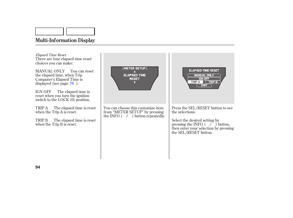 Multi-information display | Acura 2007 MDX - Owner's Manual User Manual | Page 98 / 479