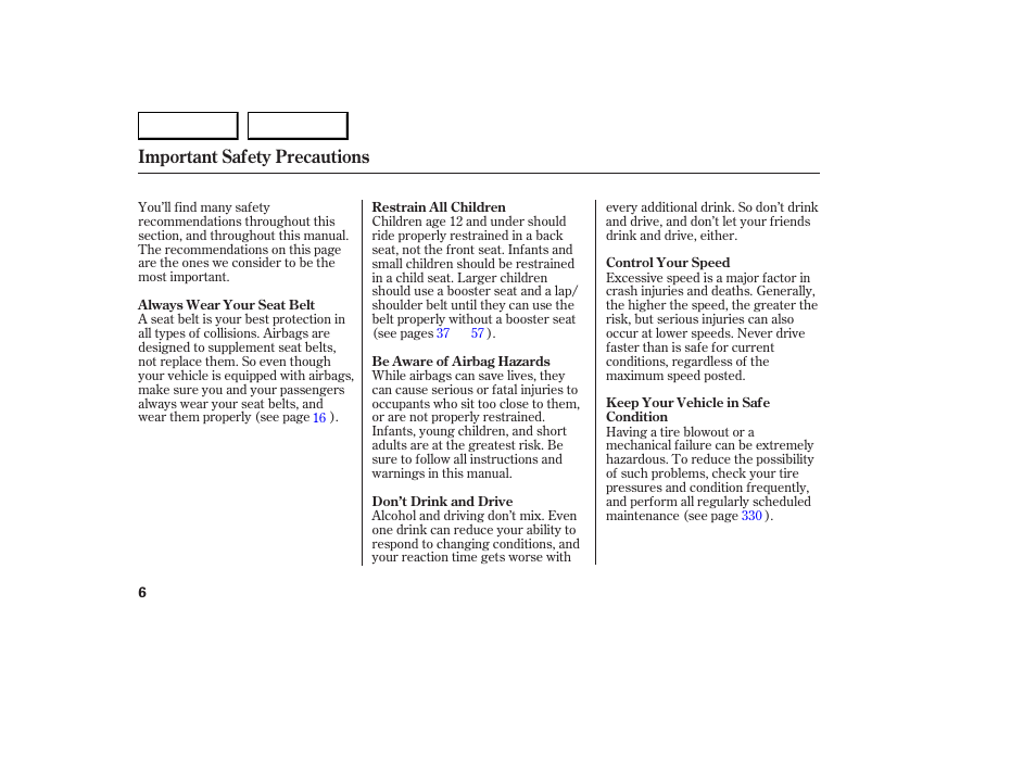 Important safety precautions | Acura 2007 RDX - Owner's Manual User Manual | Page 10 / 442