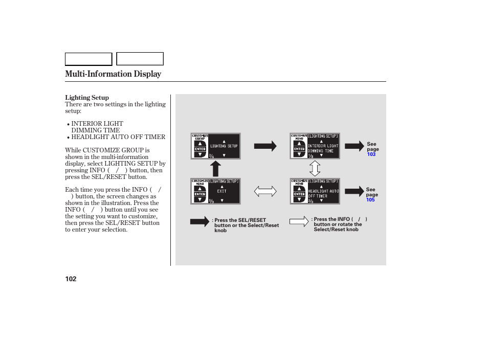 Multi-information display | Acura 2007 RDX - Owner's Manual User Manual | Page 106 / 442