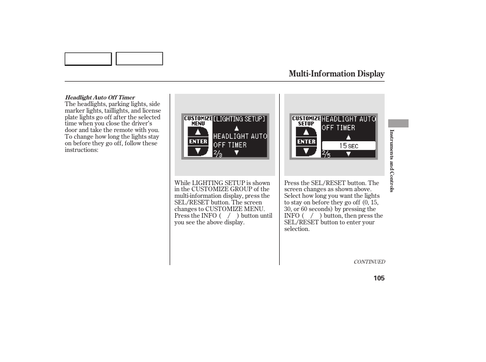 Multi-information display | Acura 2007 RDX - Owner's Manual User Manual | Page 109 / 442