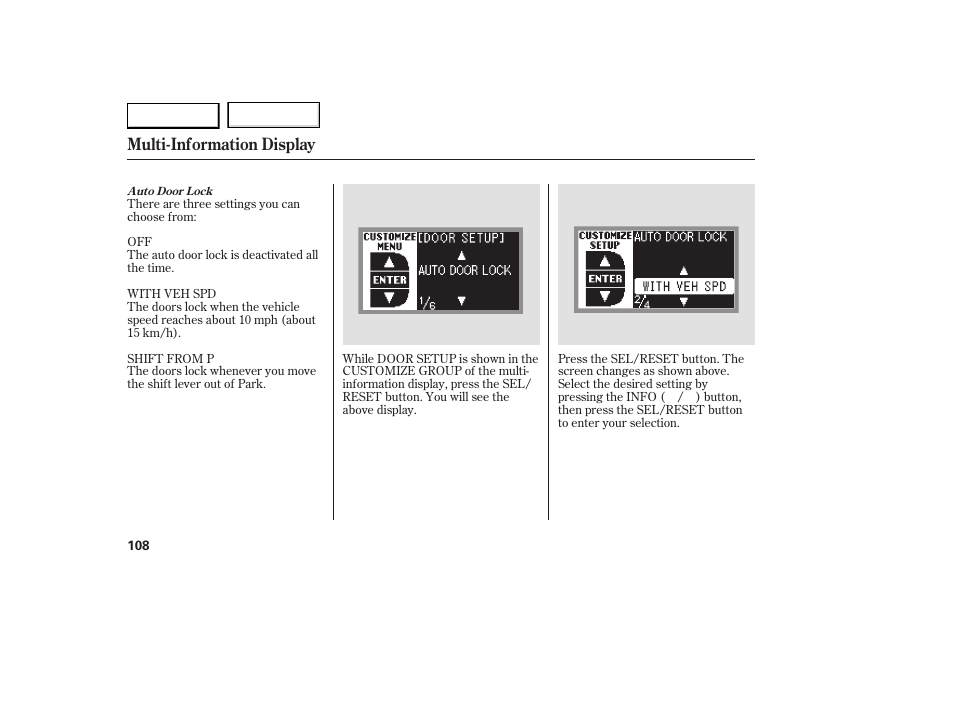 Multi-information display | Acura 2007 RDX - Owner's Manual User Manual | Page 112 / 442