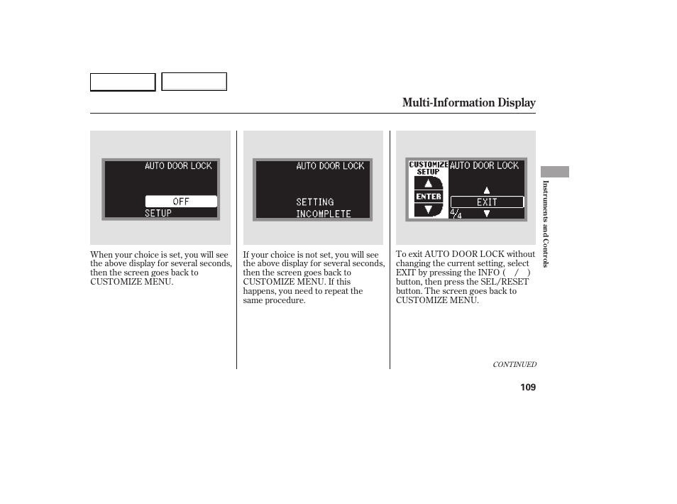 Multi-information display | Acura 2007 RDX - Owner's Manual User Manual | Page 113 / 442