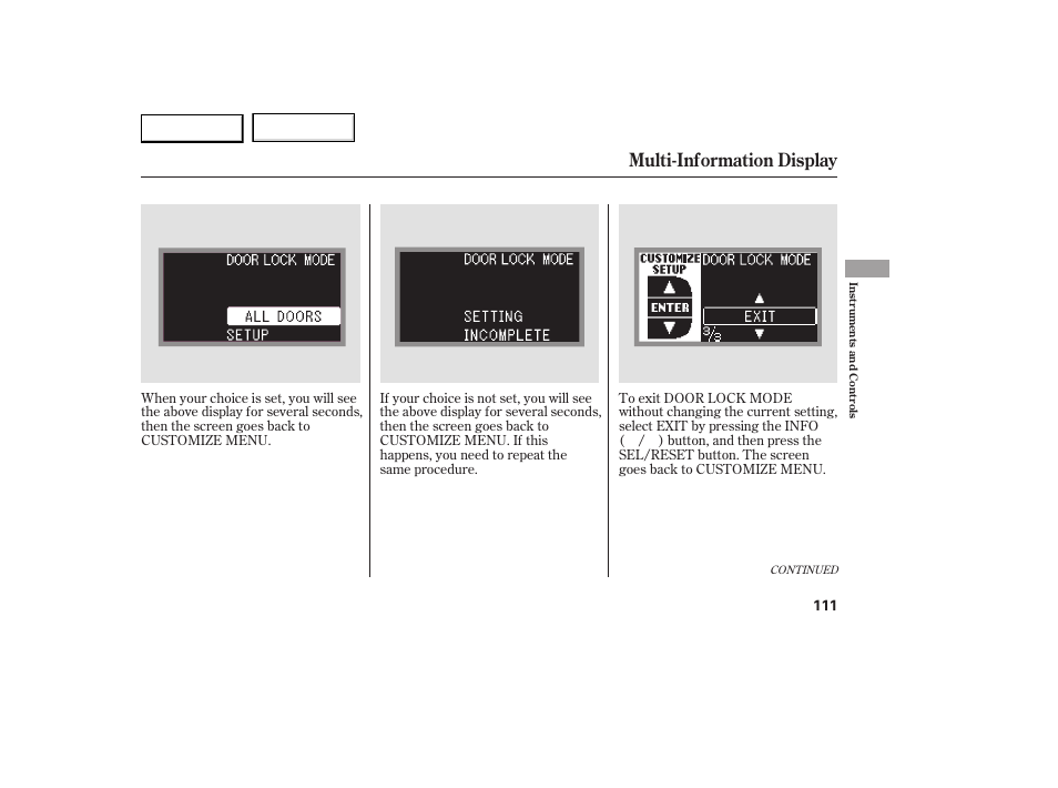 Multi-information display | Acura 2007 RDX - Owner's Manual User Manual | Page 115 / 442