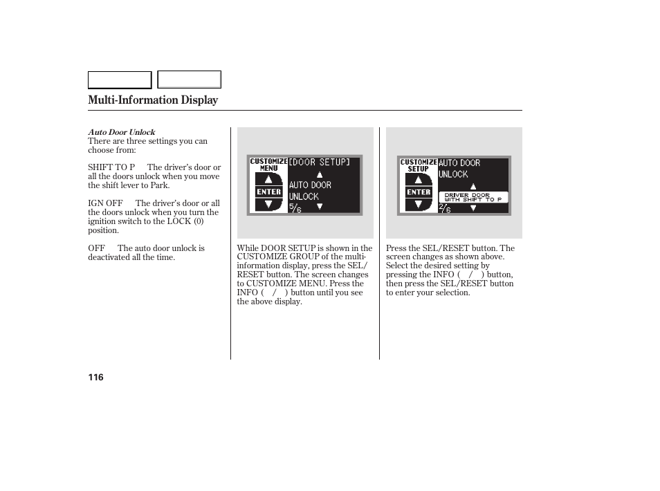 Multi-information display | Acura 2007 RDX - Owner's Manual User Manual | Page 120 / 442