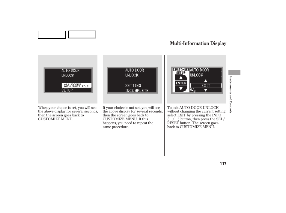 Multi-information display | Acura 2007 RDX - Owner's Manual User Manual | Page 121 / 442