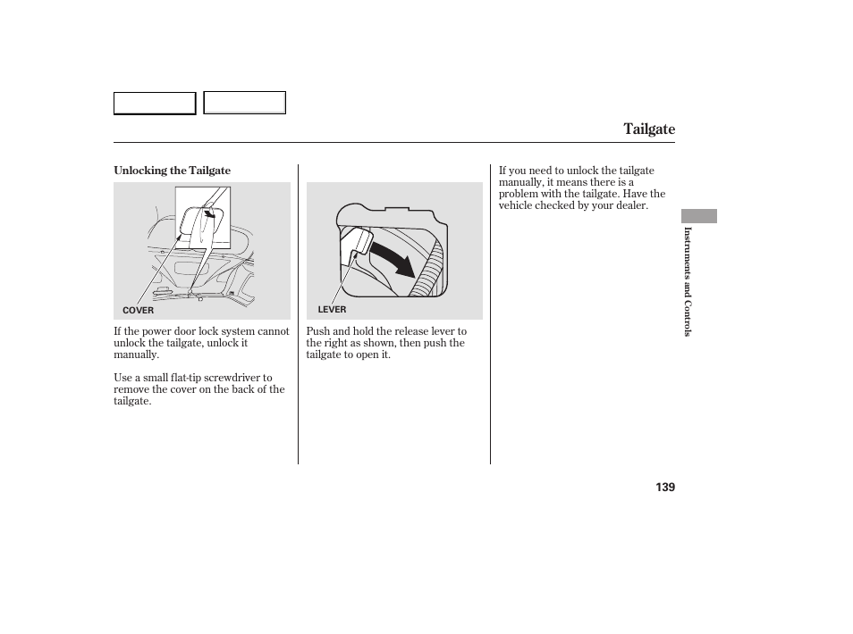 Tailgate | Acura 2007 RDX - Owner's Manual User Manual | Page 143 / 442