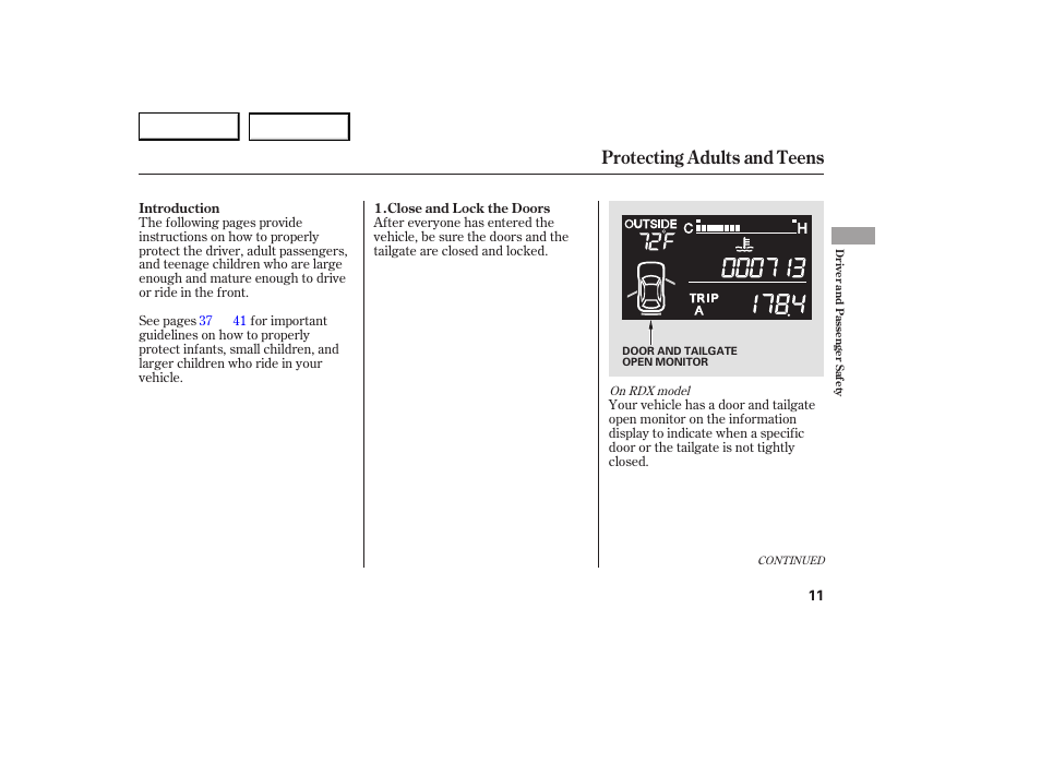 Protecting adults and teens | Acura 2007 RDX - Owner's Manual User Manual | Page 15 / 442