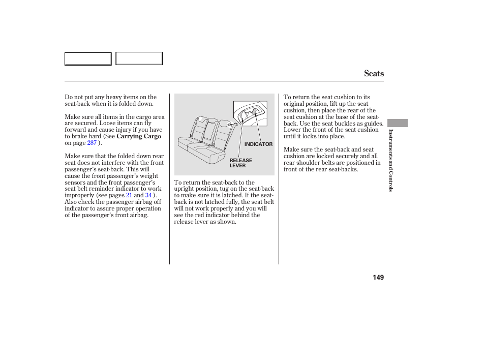 Seats | Acura 2007 RDX - Owner's Manual User Manual | Page 153 / 442