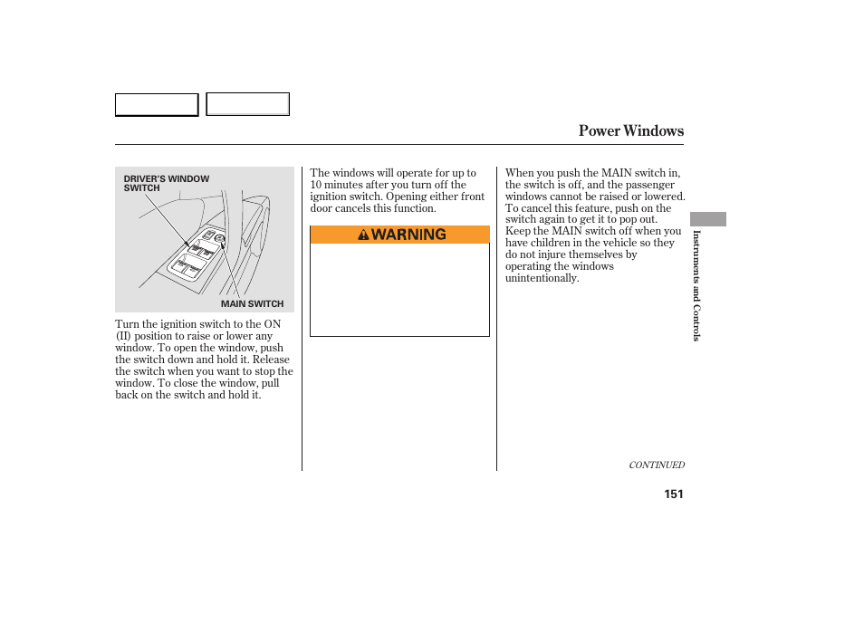 Power windows | Acura 2007 RDX - Owner's Manual User Manual | Page 155 / 442