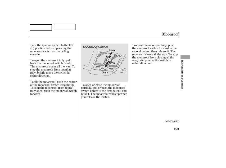 Moonroof | Acura 2007 RDX - Owner's Manual User Manual | Page 157 / 442