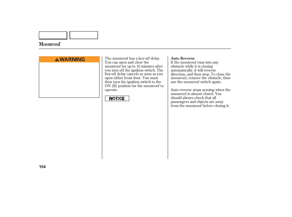 Moonroof | Acura 2007 RDX - Owner's Manual User Manual | Page 158 / 442