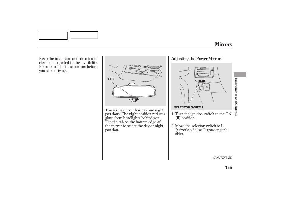 Mirrors | Acura 2007 RDX - Owner's Manual User Manual | Page 159 / 442