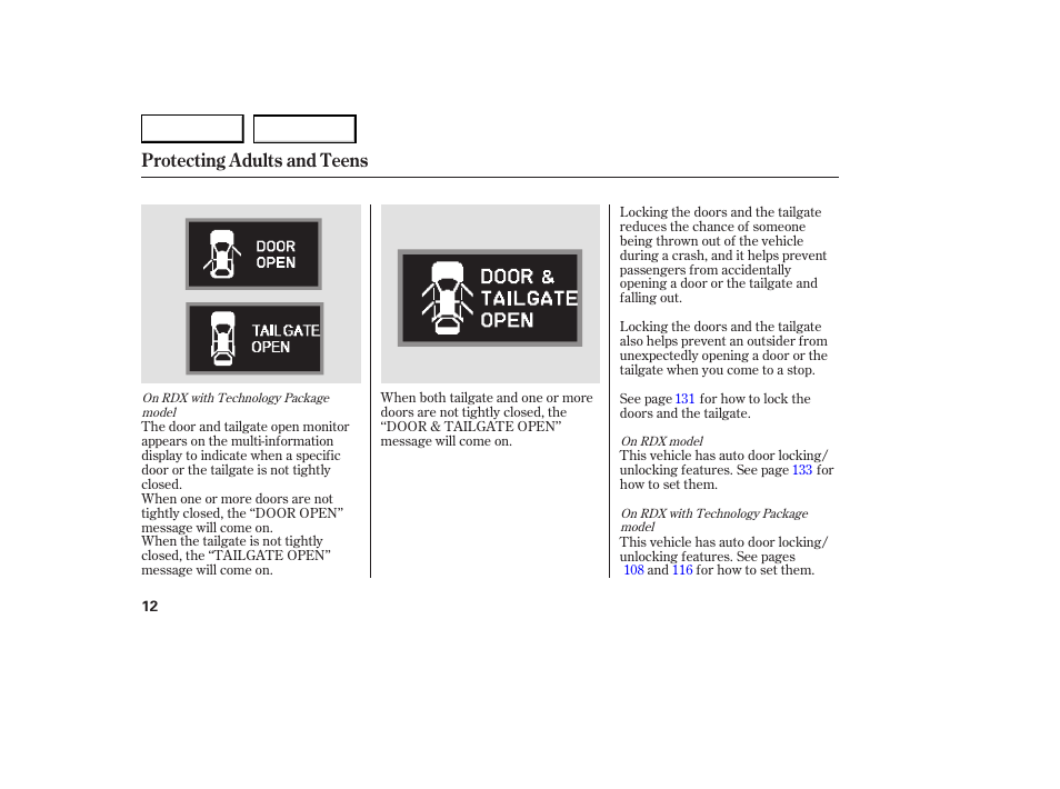 Protecting adults and teens | Acura 2007 RDX - Owner's Manual User Manual | Page 16 / 442