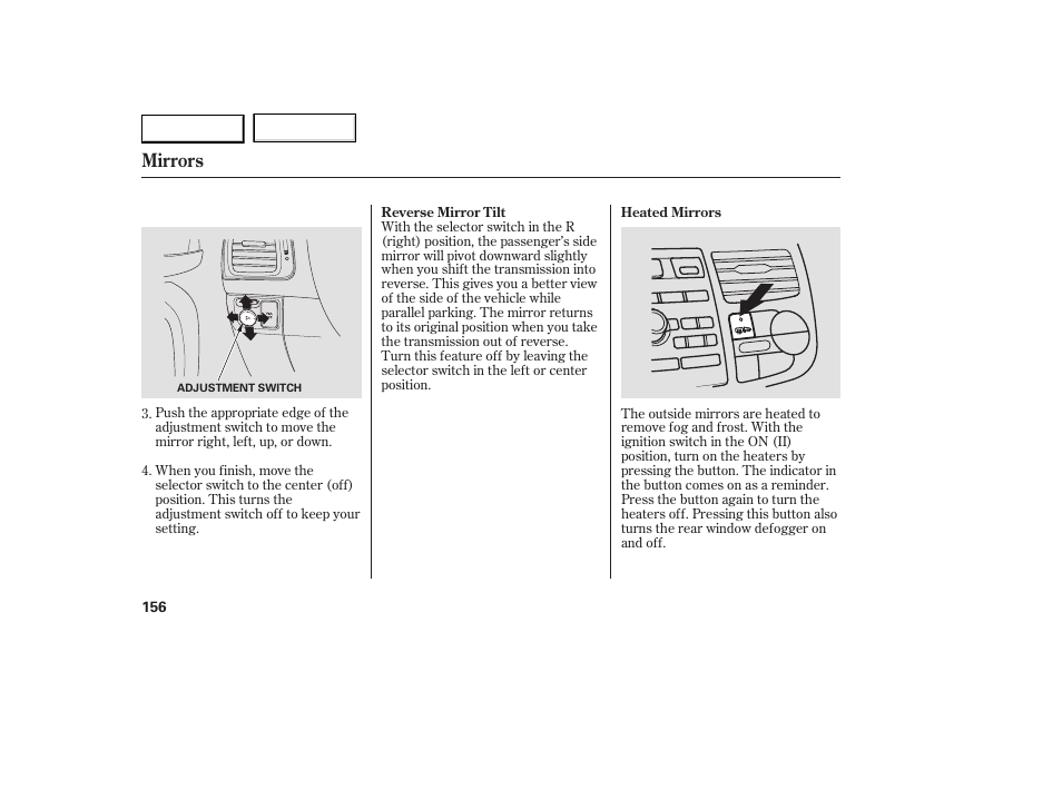 Mirrors | Acura 2007 RDX - Owner's Manual User Manual | Page 160 / 442