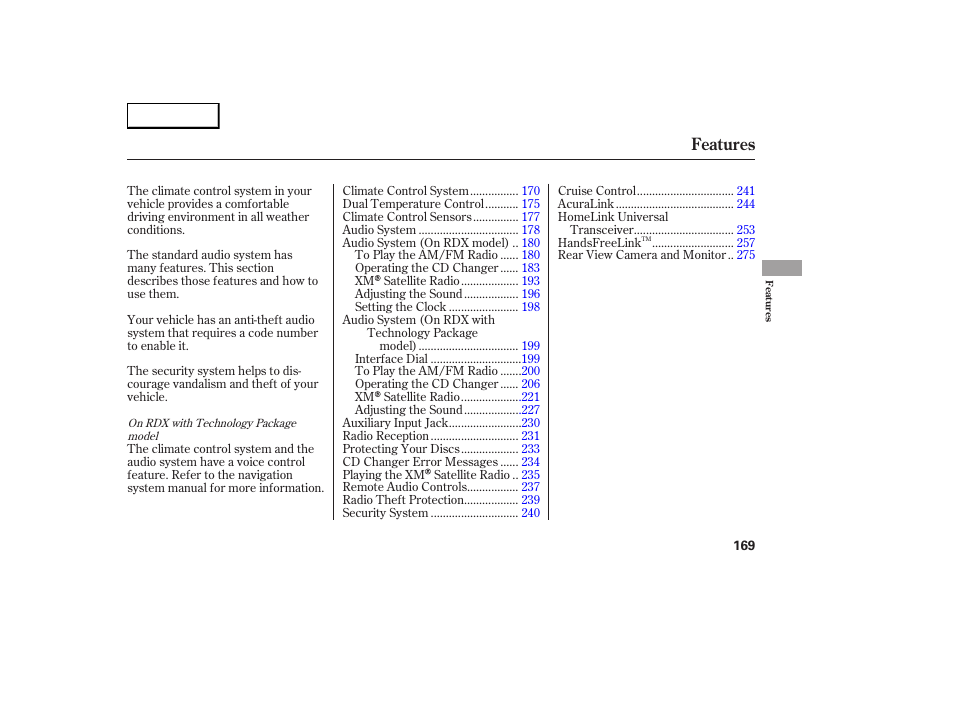Features | Acura 2007 RDX - Owner's Manual User Manual | Page 173 / 442