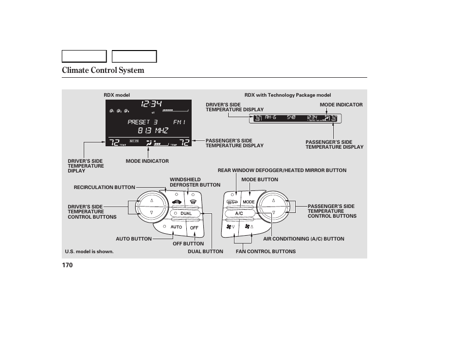 Climate control system | Acura 2007 RDX - Owner's Manual User Manual | Page 174 / 442