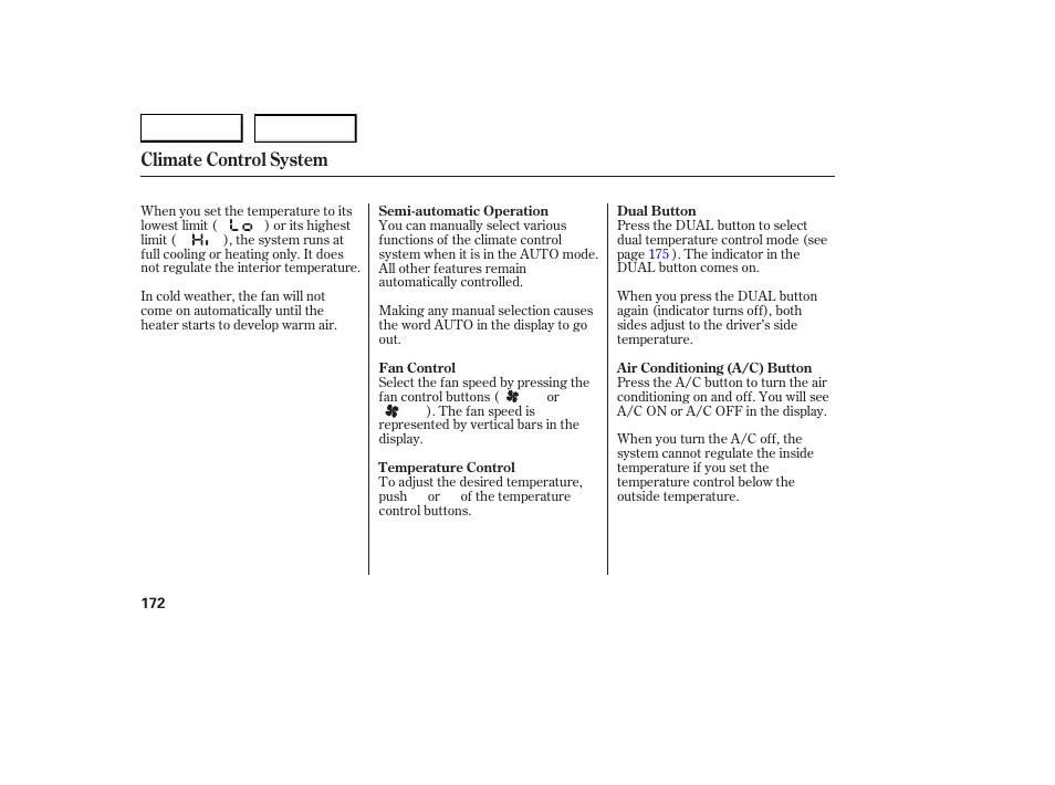 Climate control system | Acura 2007 RDX - Owner's Manual User Manual | Page 176 / 442