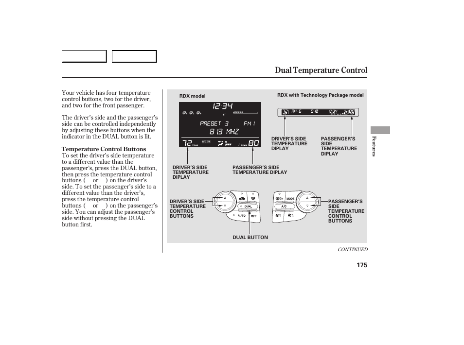 Dual temperature control | Acura 2007 RDX - Owner's Manual User Manual | Page 179 / 442