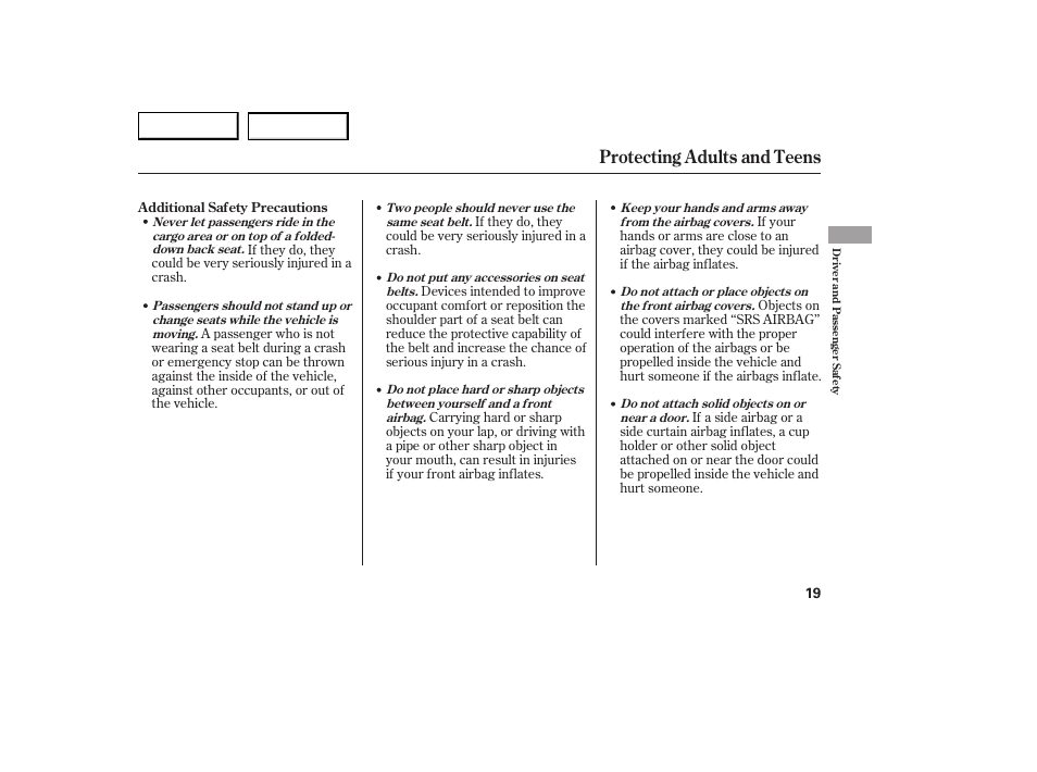 Protecting adults and teens | Acura 2007 RDX - Owner's Manual User Manual | Page 23 / 442