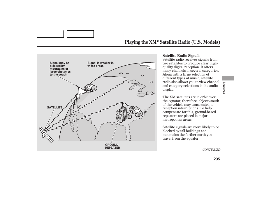 Playing the xm satellite radio (u.s. models) | Acura 2007 RDX - Owner's Manual User Manual | Page 239 / 442