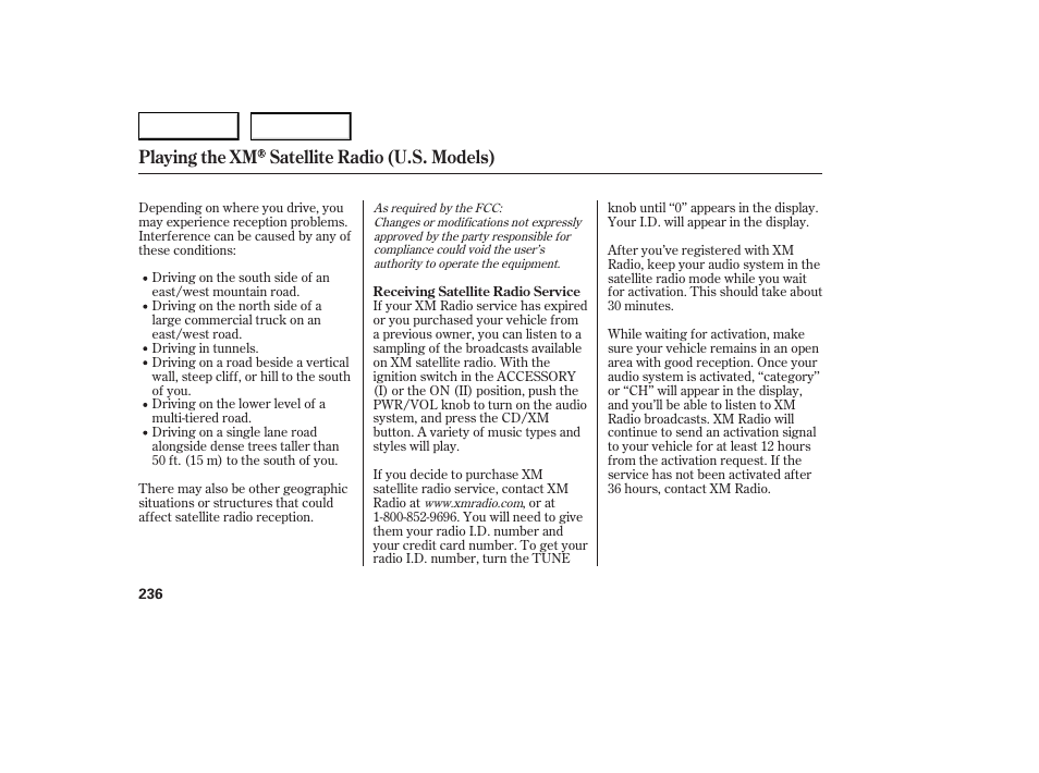 Playing the xm satellite radio (u.s. models) | Acura 2007 RDX - Owner's Manual User Manual | Page 240 / 442