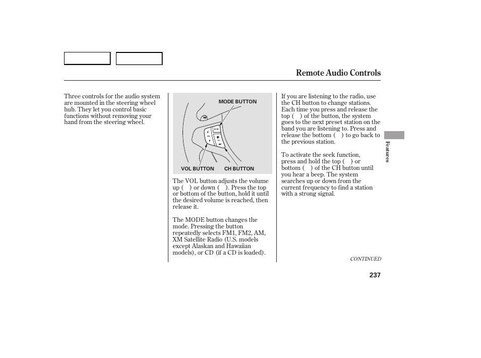 Remote audio controls | Acura 2007 RDX - Owner's Manual User Manual | Page 241 / 442