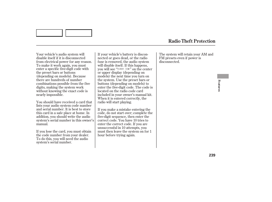 Radio theft protection | Acura 2007 RDX - Owner's Manual User Manual | Page 243 / 442