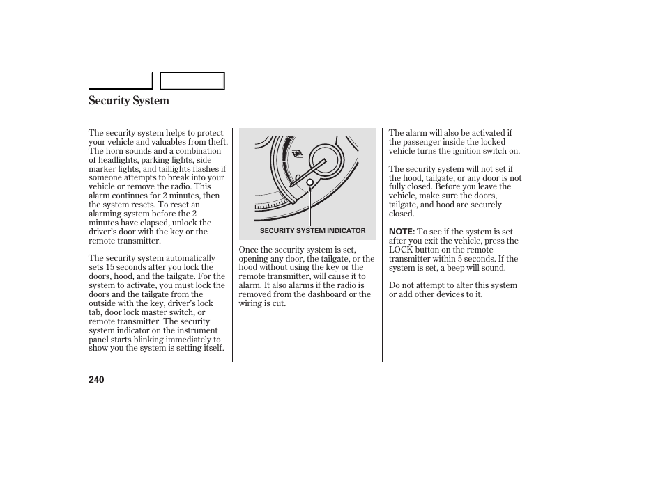Security system | Acura 2007 RDX - Owner's Manual User Manual | Page 244 / 442