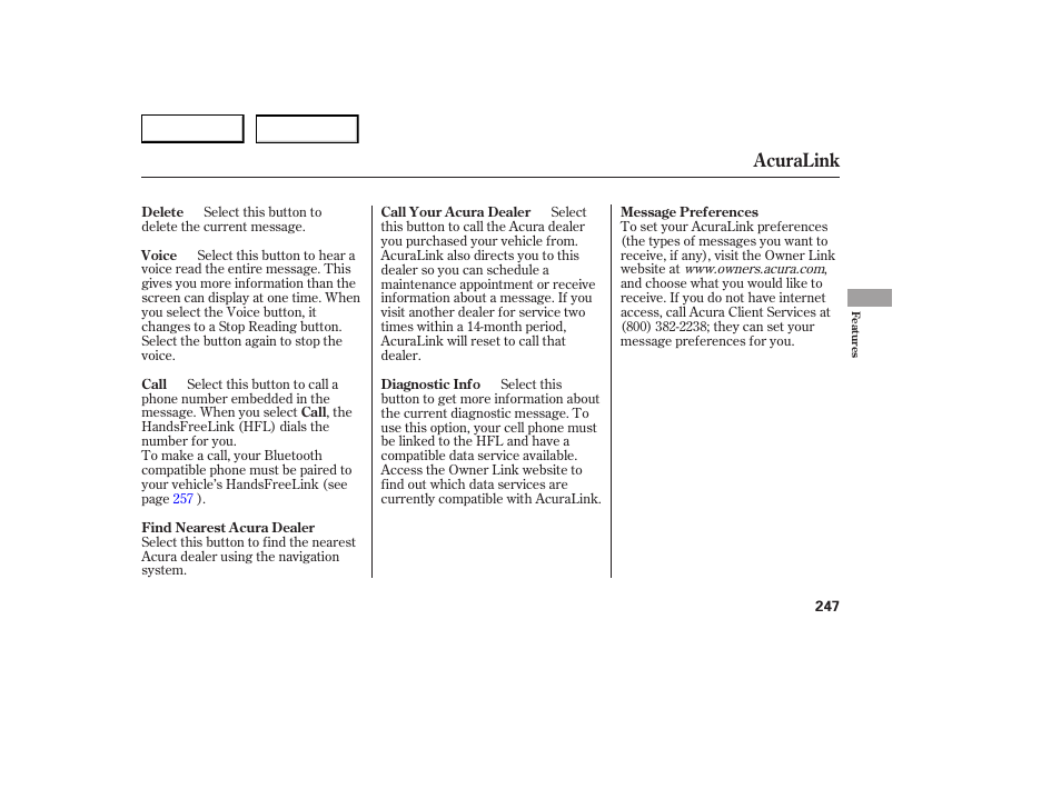 Acuralink | Acura 2007 RDX - Owner's Manual User Manual | Page 251 / 442